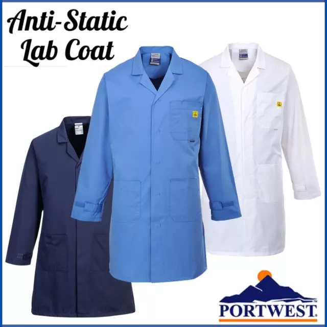 Portwest Unisex Anti Static ESD Lab Coat Jacket Hospital Laboratory Wear AS10