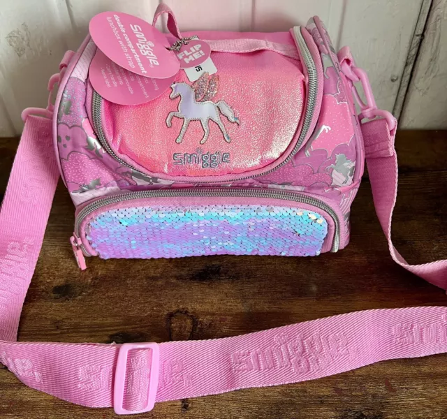 New SMIGGLE Girls Glitter  Unicorn Pink Double  Decker Lunch Box Sandwich Bag !