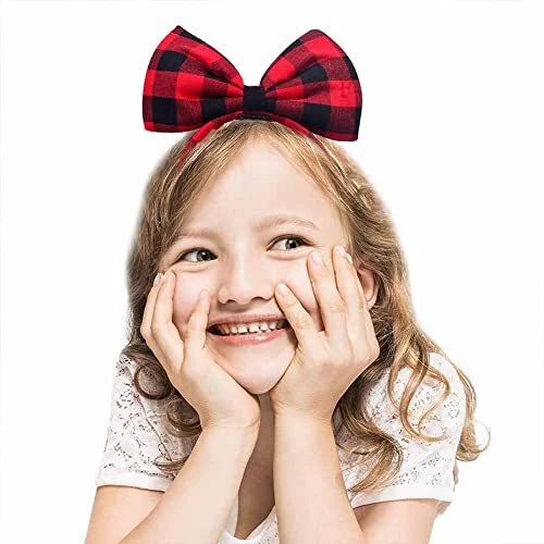 Sweet Baby Girls Bow Headband | Christmas free size 1pcs|red and black plaid