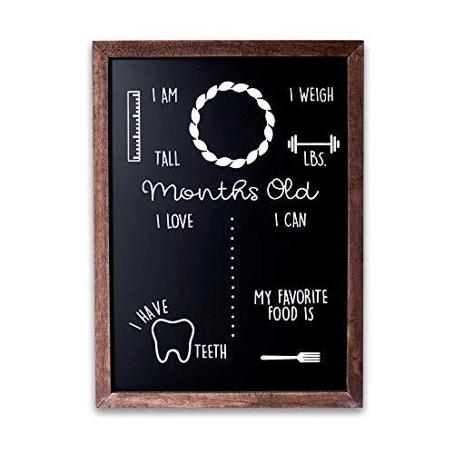 BABY MILESTONE BOARD Monthly Chalkboard Wood Framed Reusable 12X16 OLIVE & EMMA