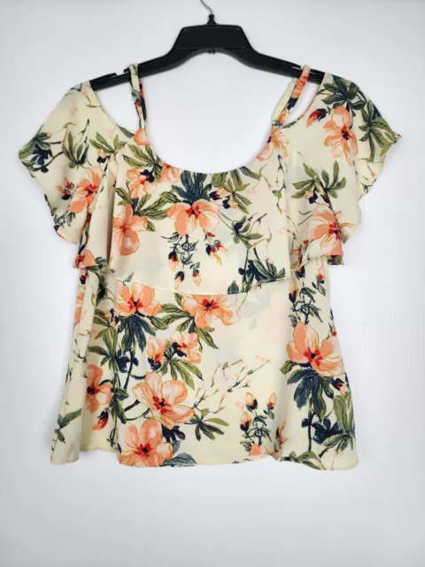 Bobeau Womens Cold Shoulder Tropical Blouse Size L NWOT