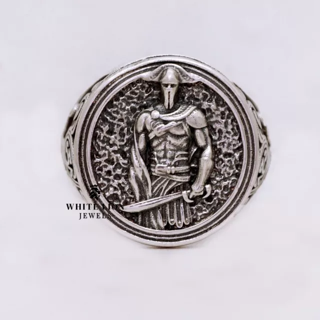 Combo Spartan Greek Warrior Signet round 925 Silver Men's Ring & Pendant 2