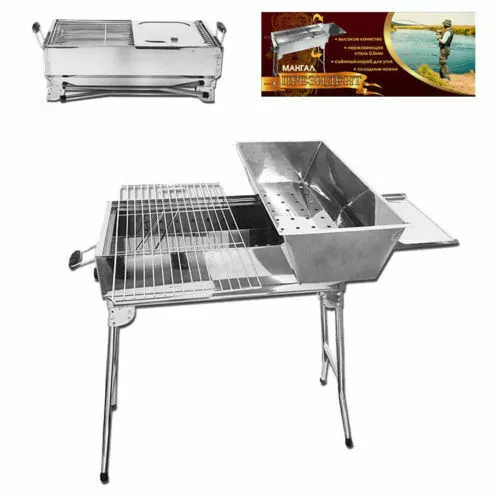 Mangal Edelstahl President rostfrei Schaschlik Grill mit Grillrost und Ablage