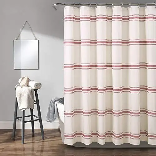 Farmhouse Stripe Shower Curtain, 72" x 72" Red
