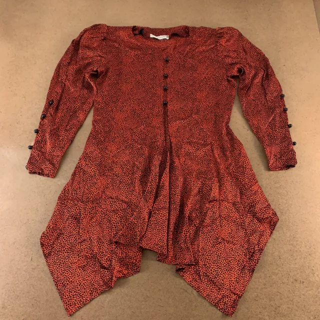 Pierre Balmain Women's Size 6 Red Black Print Padded Sleeve Asymmetrical Blouse