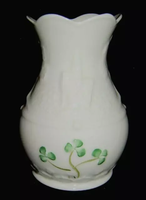 BELLEEK 6 1/2 Inch  Shamrock  Vase with Embossed Belleek Logo