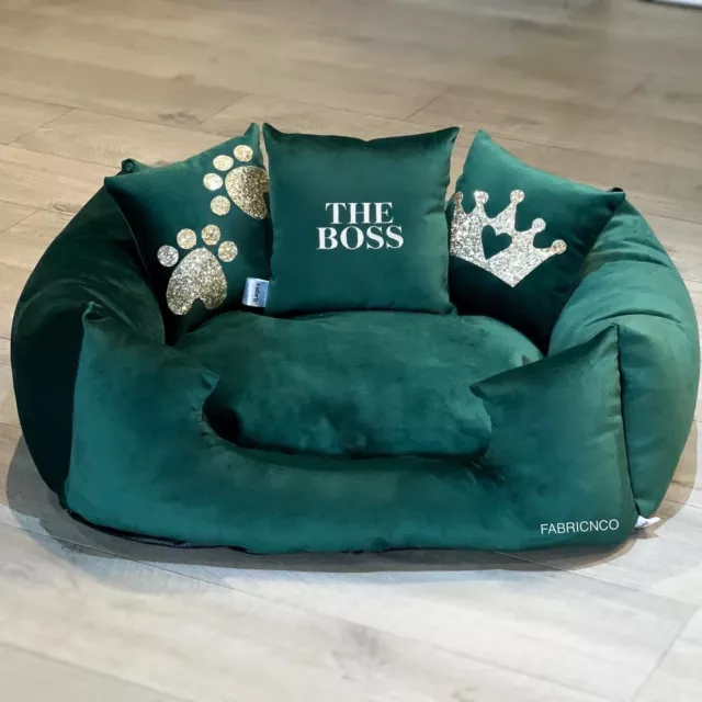 Emerald Green Plush Velvet Pet Dog Cat Bed - All Sizes (PET BED ONLY)