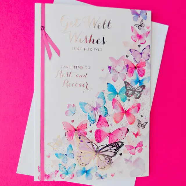 Get Well Wishes Just For You Card Female Woman Ladies Lady Butterflies Greeting
