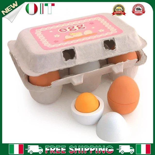 A 6PCS WOODEN Simulation Egg Pretend Play Set Kids Educational Toy