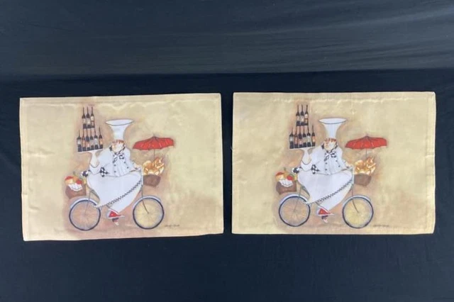 Lot of 2 Jennifer Garanet Fat Chef Fabric Placemats French Country Tuscan