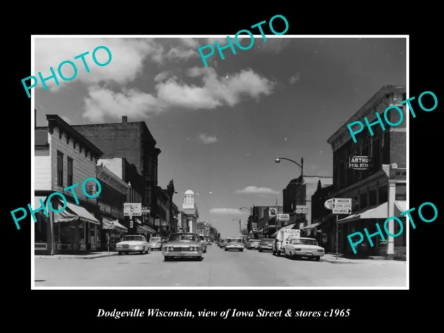 OLD LARGE HISTORIC PHOTO OF DODGEVILLE WISCONSIN THE MAIN St & STORES c1965