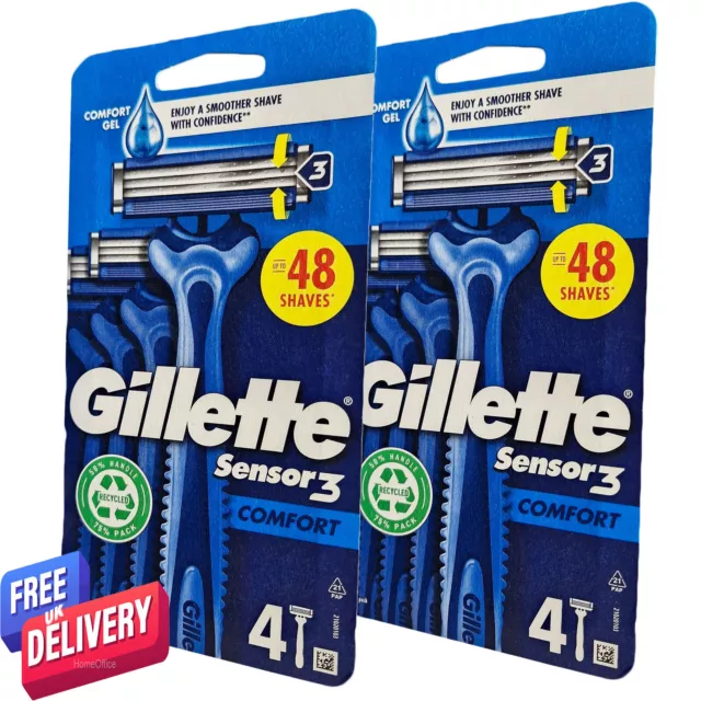 8 x Gillette Sensor 3 Disposable Razor Mens Shaving Handled Razors Blades