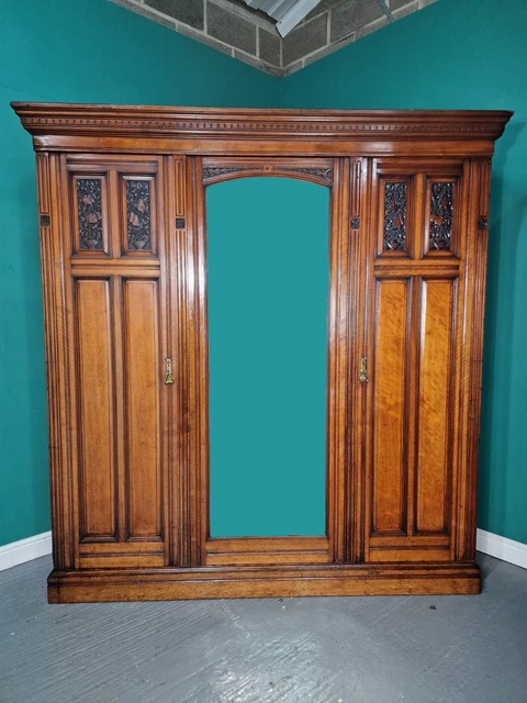 An Antique Victorian Aesthetic Movement Walnut Triple Wardrobe ~Delivery Availab