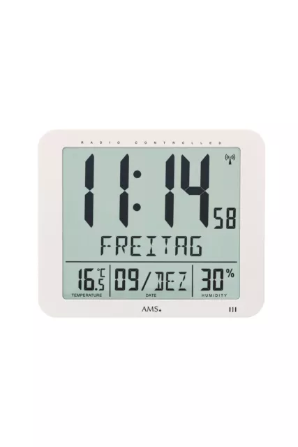 Ams -blanco 25cm- 5886 Moderno Reloj de Pared Con Funkwerk, Radio , Pilas