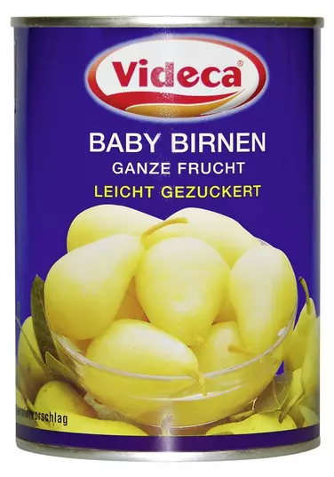 Baby-Birnen geschält von Videca für Getränke, Fruchtsalate, Kompott