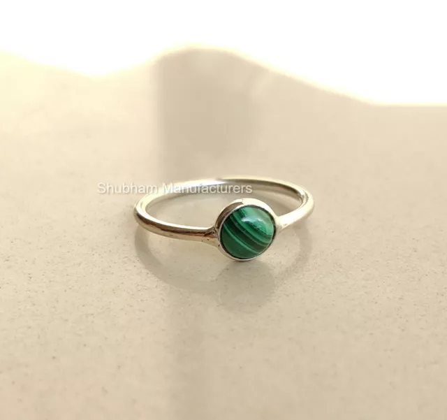 Malachite Ring Natural Gemstone 925 Silver Gift for Women Petite Minimalist Ring