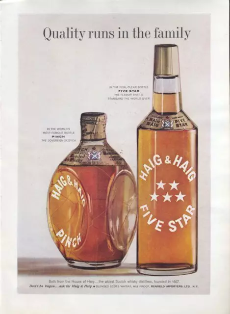 1960 Haig & Haig Five Star PRINT AD Two glass bottles depicted