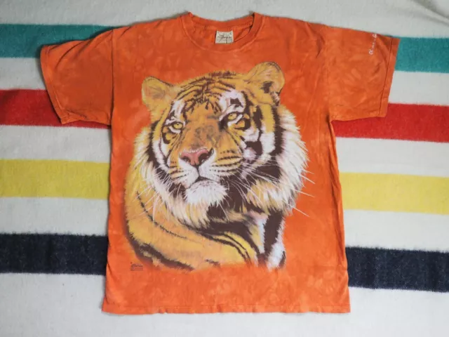 VTG Y2k The Mountain Bengal Tiger Orange Tie Dye Nature Animal Tee T-Shirt L