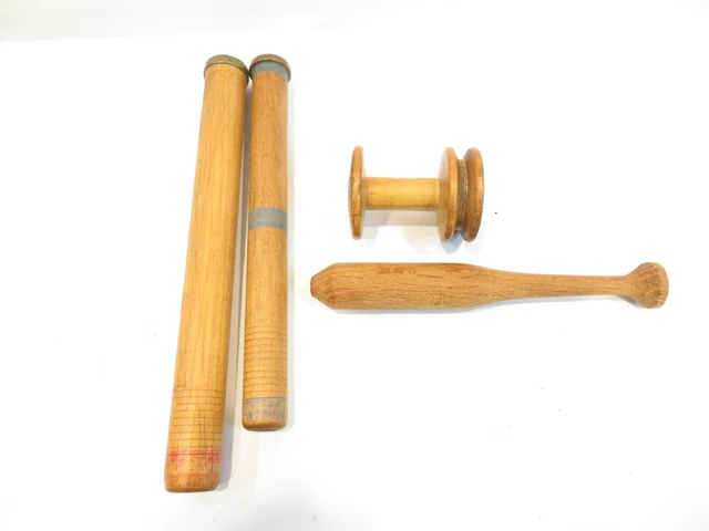 Vintage Antique Mixed Lot 4 Wooden Spool Textile Mill Thread Bobbin RARE Shapes