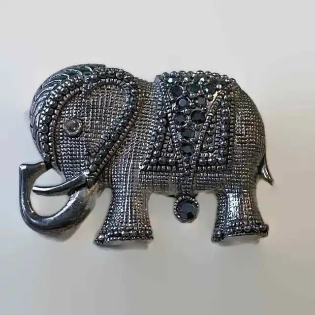 Elephant Brooch Encrusted Silver Tone Scarf Pin Contemporary Costume Circus