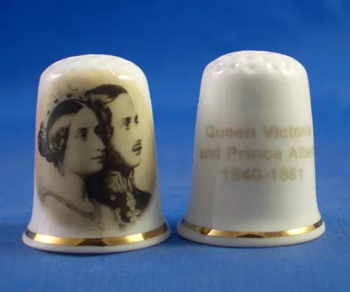 Birchcroft China Thimble -- Queen Victoria and Prince Albert with Free Dome Box