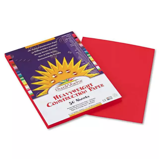 SunWorks� Construction Paper, 58 lbs., 9 x 12, Holiday Red, 50 Sheets/Pack 2