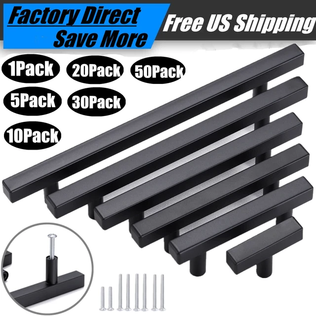 Matte Black Kitchen Cabinet Handles Square Bar Door Knobs Cupboard Drawer Pulls