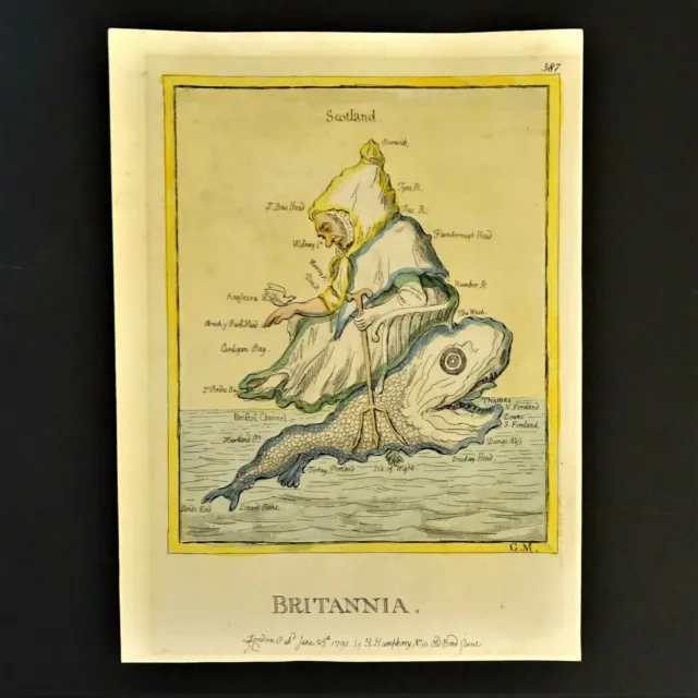 James Gillray Britannia Antique map after Bohn Edition c1851 Albinia verso mono