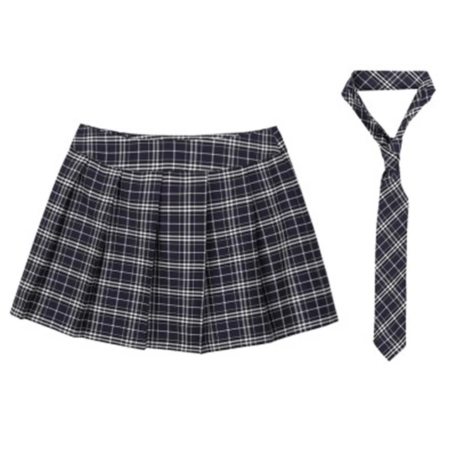 US Women School Lingerie Set Sexy Uniform Mini Plaid Skirt with Necktie Outfit