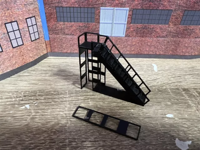 HO Scale Stairs and Landing with Railings - Twelve steps over two inches tall