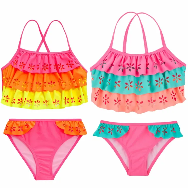 Girls Bright Crop Top Bikini Set Kids/Childrens Swimming Costume Age 2-13 Years