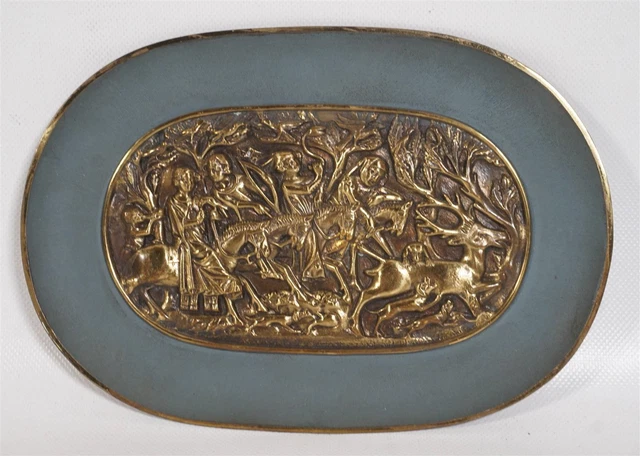 Plateau En Tôle Vintage 70x50cm - Scène De Chasse à Cour - Années 1970