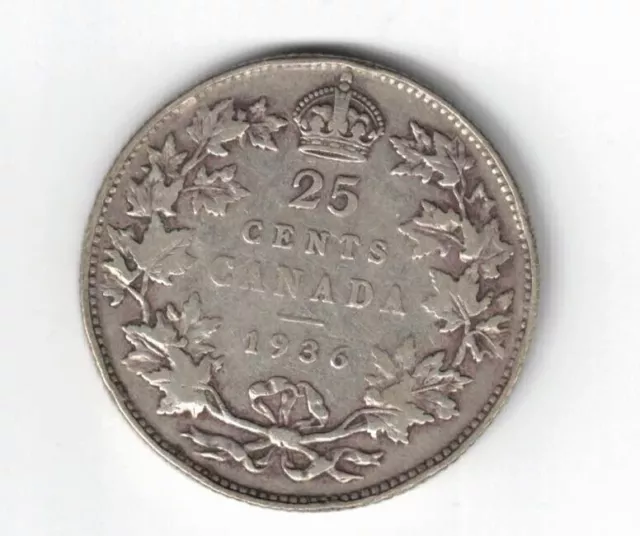 Canada 1936 Twenty Five Cents Quarter King George V .800 Silver Coin