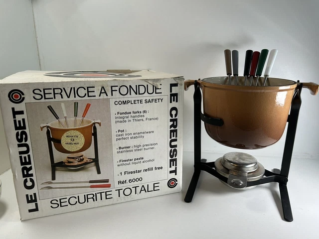 Ancien Service à Fondue Le Creuset en Fonte Orange