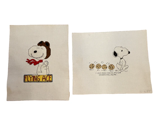 Lote de 2 piezas terminadas de punto de cruz de Snoopy Peanuts Charles Schulz