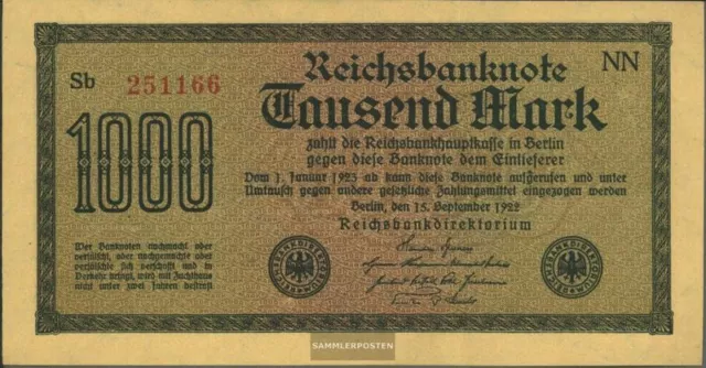 alemán Imperio Rosenbg: 75d, marca de agua Dornen usado (III) 1922 1.000 marcos