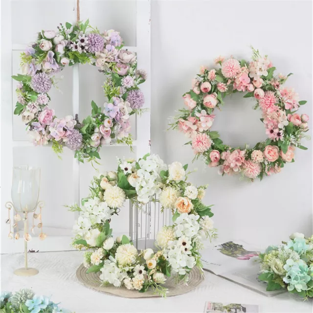 40cm Large Artificial Flower Wreath Spring Summer Door Wreath Garden Wedding 3