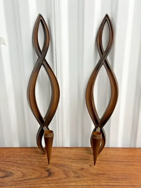 Mid Century Modern Vintage Plastic Wood Wall Candle Holders Atomic Age