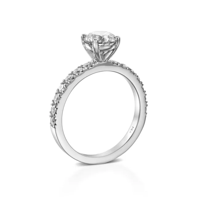 0.95 CT Éblouissant Diamant Rond Fiançailles Ring 18K or Blanc F-G / SI2-I1