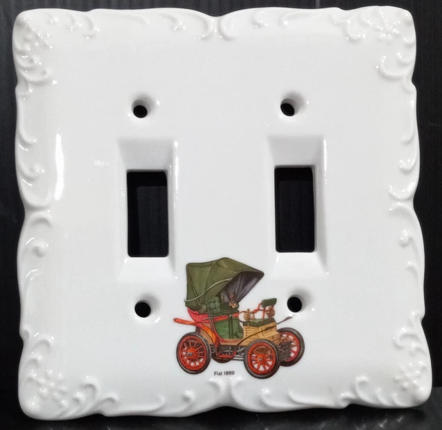 VINTAGE PORCELAIN/CERAMIC DOUBLE Light Switch Cover Plate 1899 FIAT