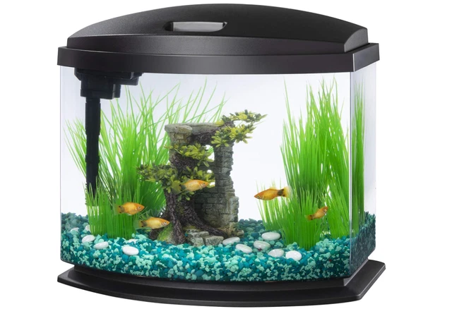 Aqueon LED MiniBow Small Aquarium Fish Tank Kit with SmartClean, Black 5 Gallon