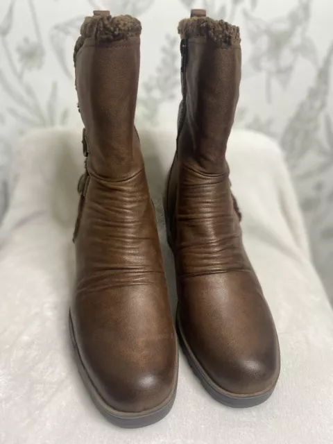 Baretraps Women’s Brown Knee High Boots Round Toe Brush Brown Zip Fur 2