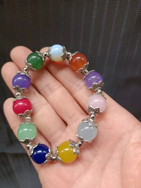 mixcolors jade gem beads 12MM  with tibet silver elastic bracelet