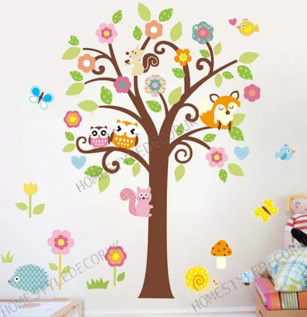 Owls Wall Sticker Animal Tree Forest Friends Fox Squirrel Kids Room Decor Decal 2