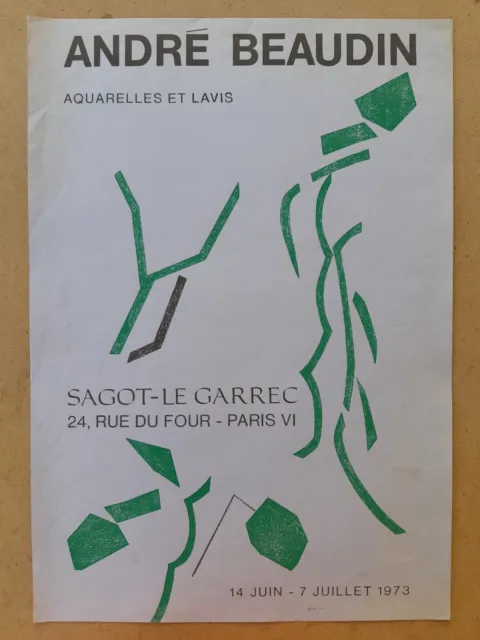 Ancienne affiche lithographiée exposition d'art André BEAUDIN 1973 Mourlot SAGOT