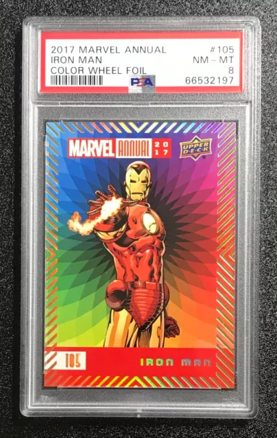2016 UD Marvel Annual 🔥 IRON MAN COLOR WHEEL FOIL ACHIEVEMENT SP PSA 8 🔥