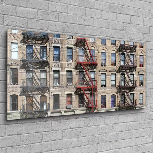 Glass Print Image Wall Mounted Photo 120x60 New York City Buildings Fire Escape