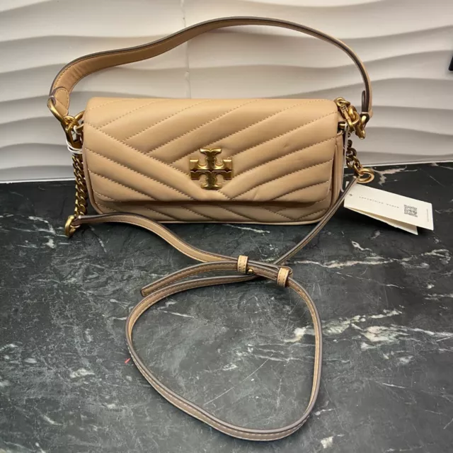 NEW Tory Burch Small Kira Devon Sand Chevron Convertible Flap Shoulder Bag $458