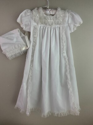 Vintage ALEXIS Baby 3 Mos White Baptism Christening Long Gown Dress lace USA