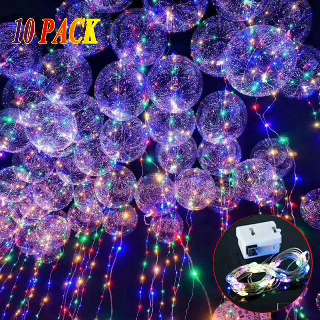 10 Pack LED Light Up BoBo Balloons Clear Bubble Decor Christmas Birthday Party